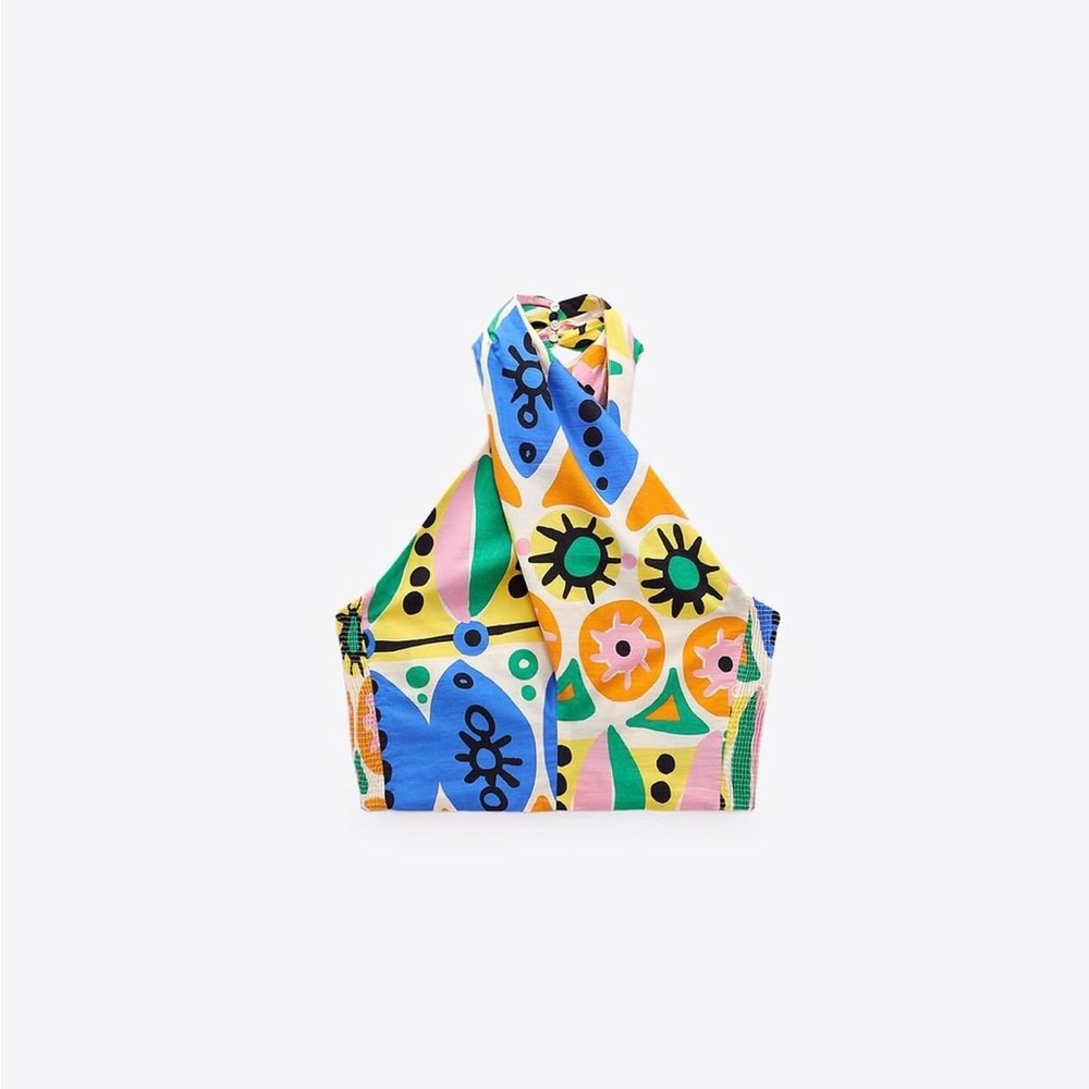 Zara top cropped halter multicolor printed summer blouse - Picture 8 of 8